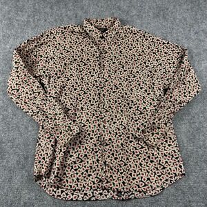 Ike Behar Button Down Shirt Mens Large Red Black Geometric Long Sleeve Cotton